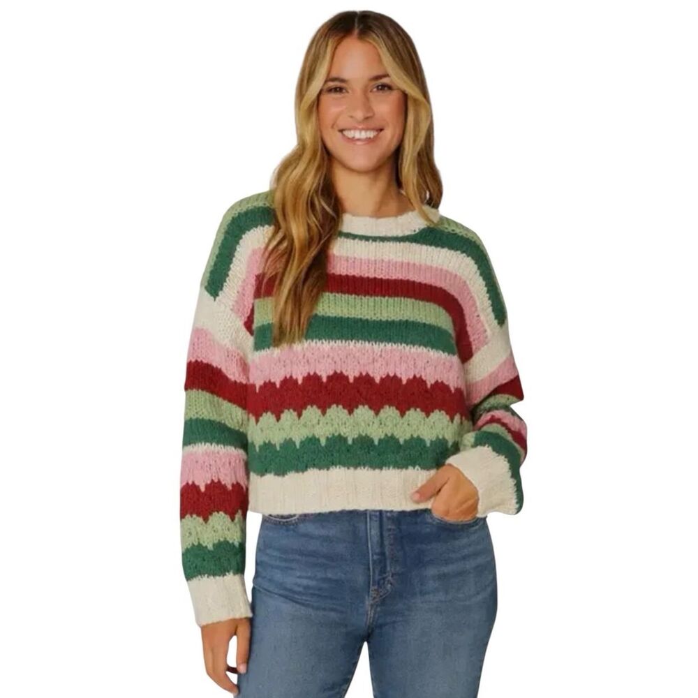 Dreamers by Debuts Multicolor Striped Crew Neck Sweater Sz M